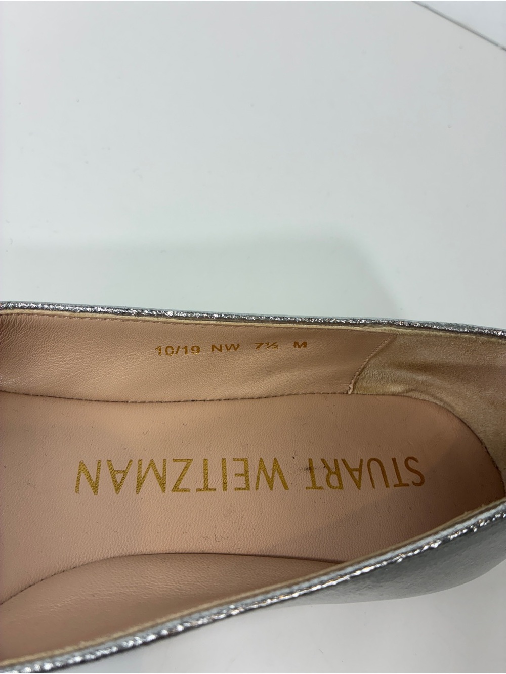 Stuart Weitzman Silver Metallic Ballet Flats Bow Detail Size 7.5 - Picture 5 of 8